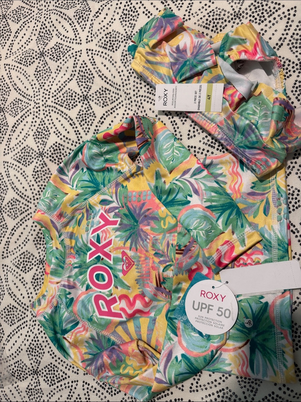 Roxy Girls Tropical Swim Rash Guard Set - Yellow, Green, Pink, Aqua